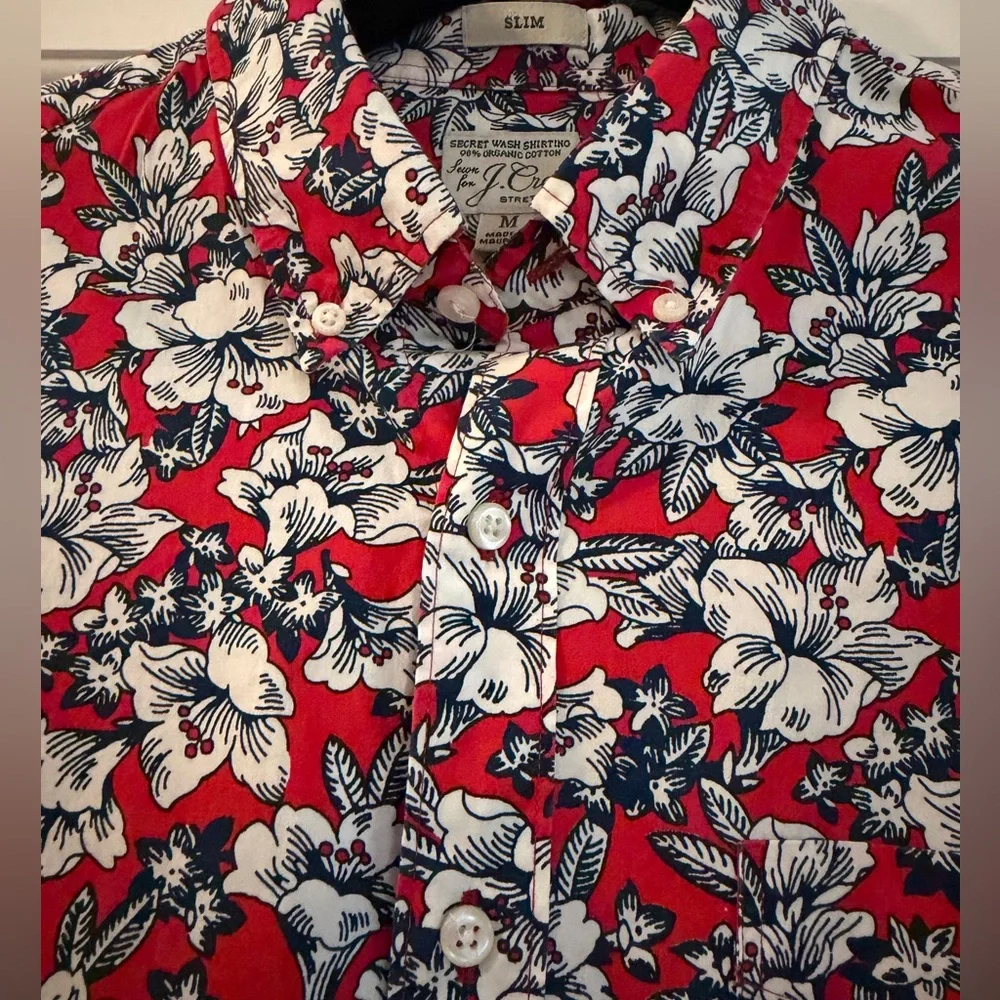 Red Floral J Crew Secret Wash Shirt Slim Medium